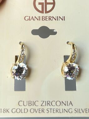 Giani Bernini Gold Tone Clear Cubic Zirconia Drop Earrings NWT